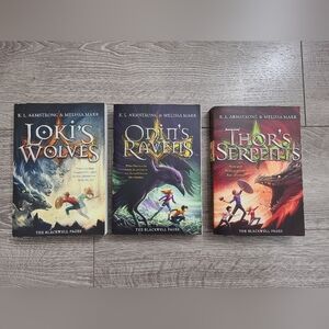 Kids fiction book lot - loki's wolves, odin's ravens, thor's serpents
